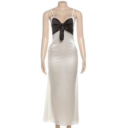 Bowknot v neck zip-up cami maxi dress  | Festival Outfits Women