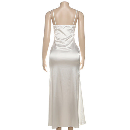 Bowknot v neck zip-up cami maxi dress  | Festival Outfits Women