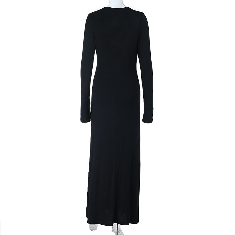V neck long sleeve button ruched maxi dress  | Festival Outfits Women