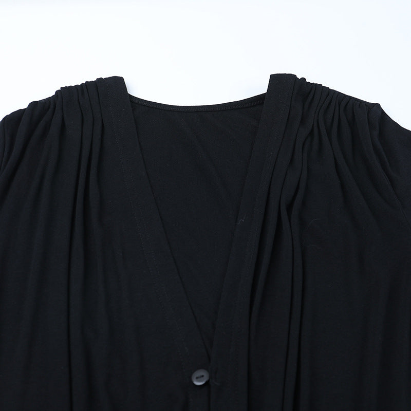V neck long sleeve button ruched maxi dress  | Festival Outfits Women