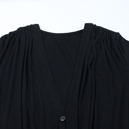 V neck long sleeve button ruched maxi dress  | Festival Outfits Women