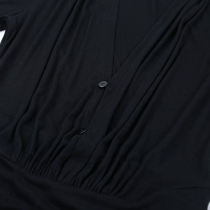 V neck long sleeve button ruched maxi dress  | Festival Outfits Women