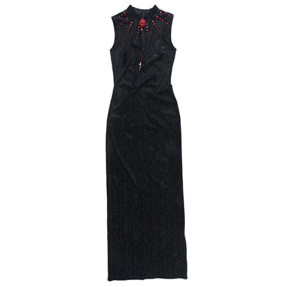 Sleeveless hollow out beaded cut out maxi dress  | Festival Outfits Women