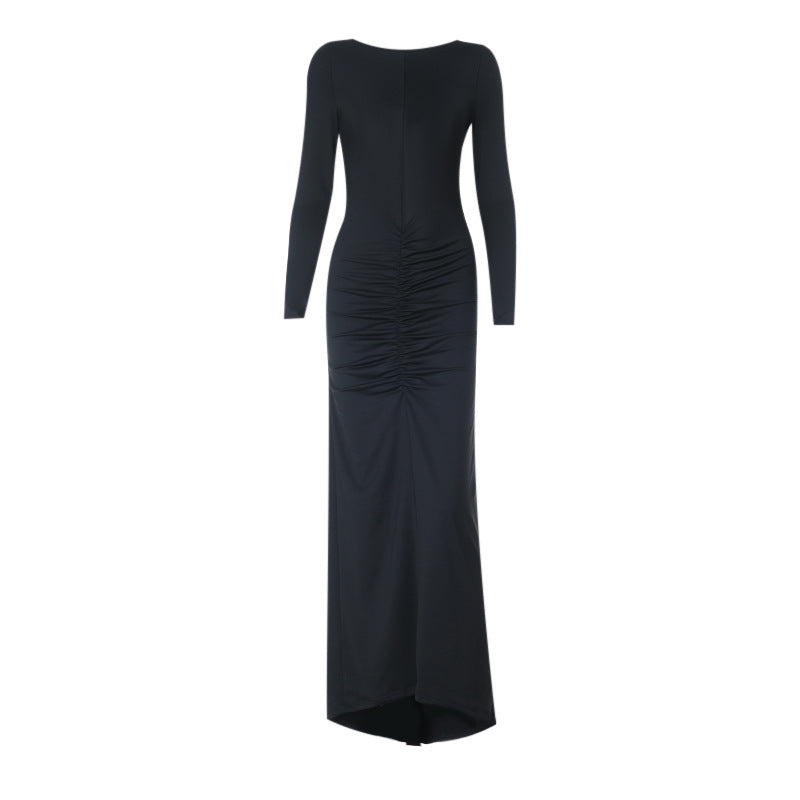 Backless long sleeve ruched maxi dress  | Festival Outfits Women