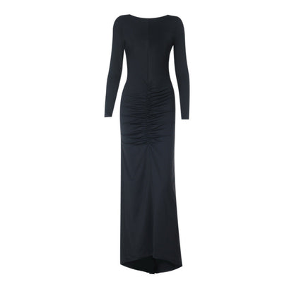 Backless long sleeve ruched maxi dress  | Festival Outfits Women