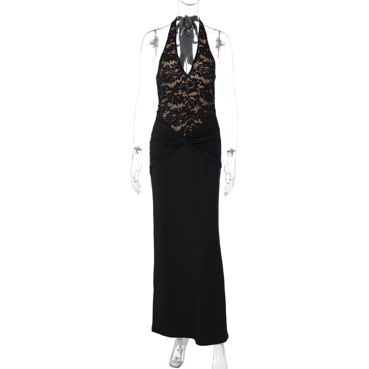 Halter v neck backless ruched maxi dress  | Festival Outfits Women