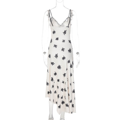 V neck lace hem print cami maxi dress  | Festival Outfits Women