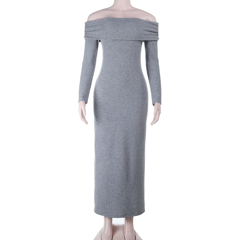 Off shoulder long sleeve solid maxi dress  | Festival Outfits Women