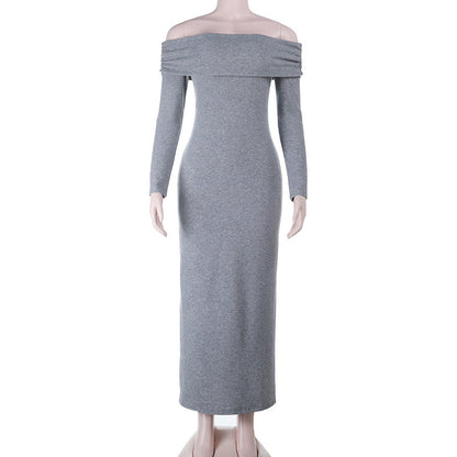 Off shoulder long sleeve solid maxi dress  | Festival Outfits Women