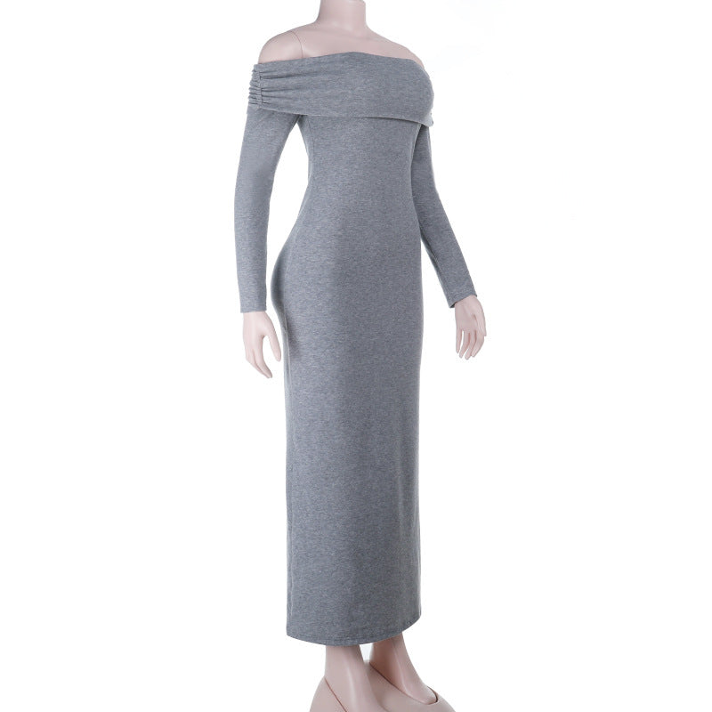 Off shoulder long sleeve solid maxi dress  | Festival Outfits Women