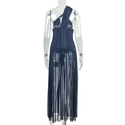One shoulder ruched irregular slit maxi dress  | Festival Outfits Women