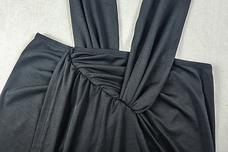 Halter ruched irregular deep v neck maxi dress  | Festival Outfits Women