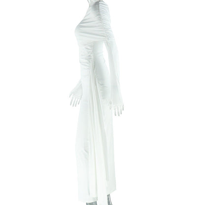 Irregular long sleeve one shoulder maxi dress  | Festival Outfits Women