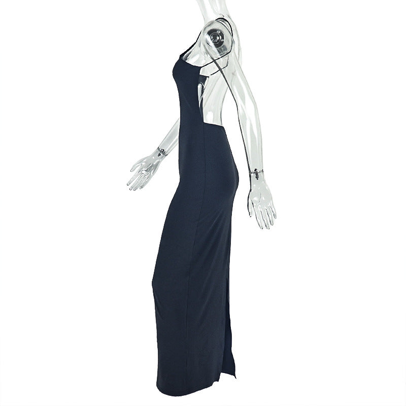 Slit backless solid cami maxi dress  | Festival Outfits Women