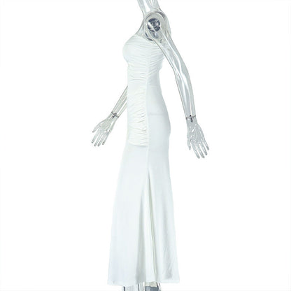 One shoulder irregular hollow out ruched cut out maxi dress  | Festival Outfits Women