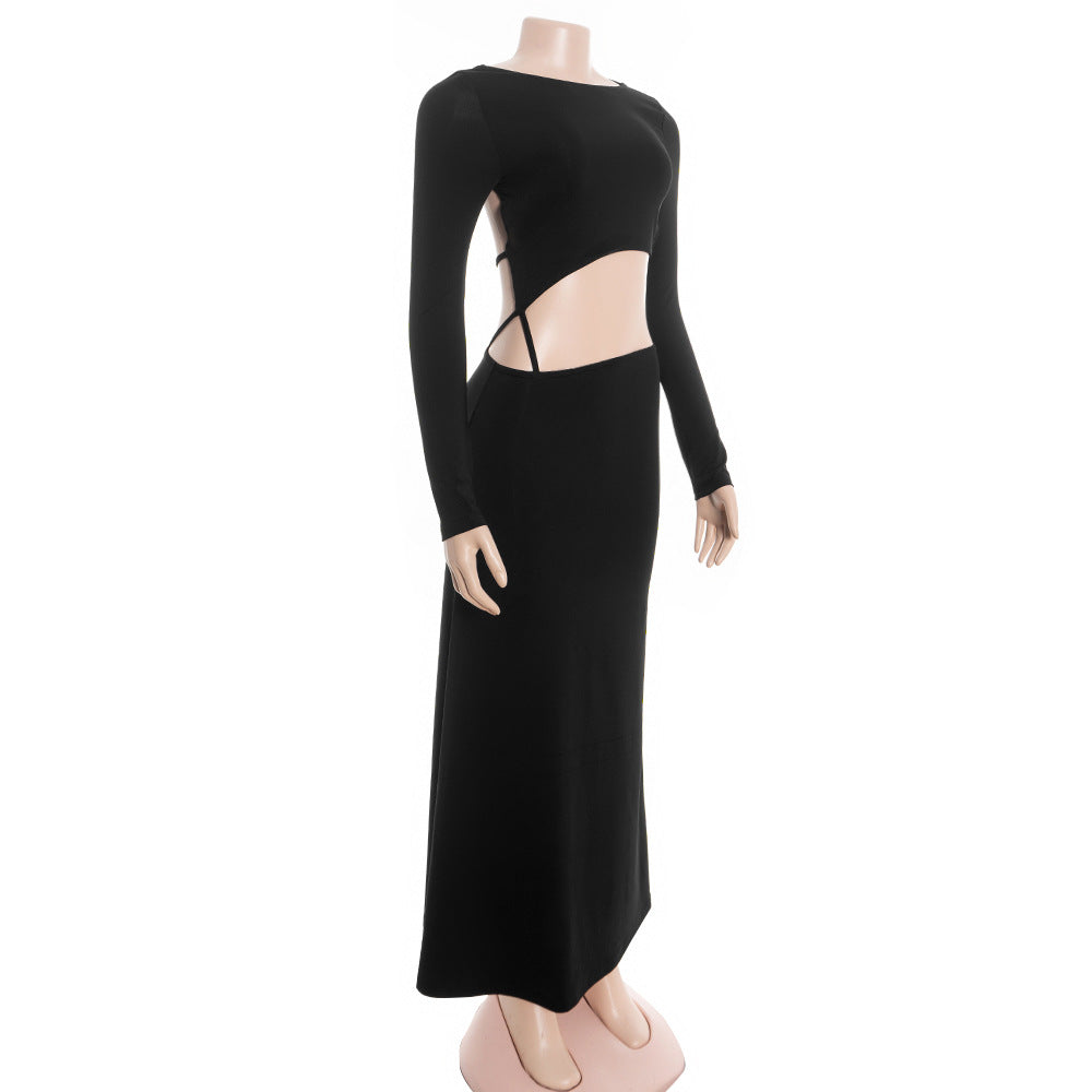 Long sleeve backless solid maxi dress  | Festival Outfits Women