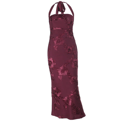 Halter flower pattern slit maxi dress  | Festival Outfits Women