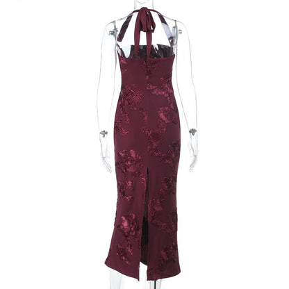 Halter flower pattern slit maxi dress  | Festival Outfits Women
