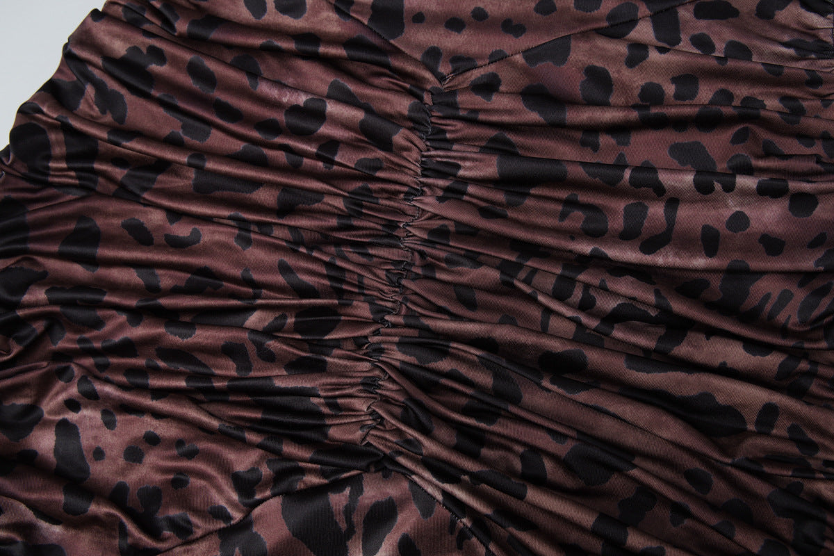 Halter self tie leopard print ruched backless maxi dress  | Festival Outfits Women