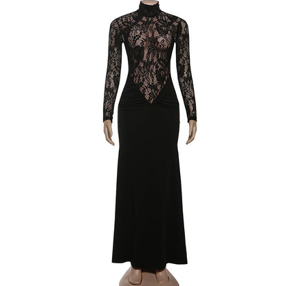 High neck long sleeve zip-up ruched maxi dress  | Festival Outfits Women