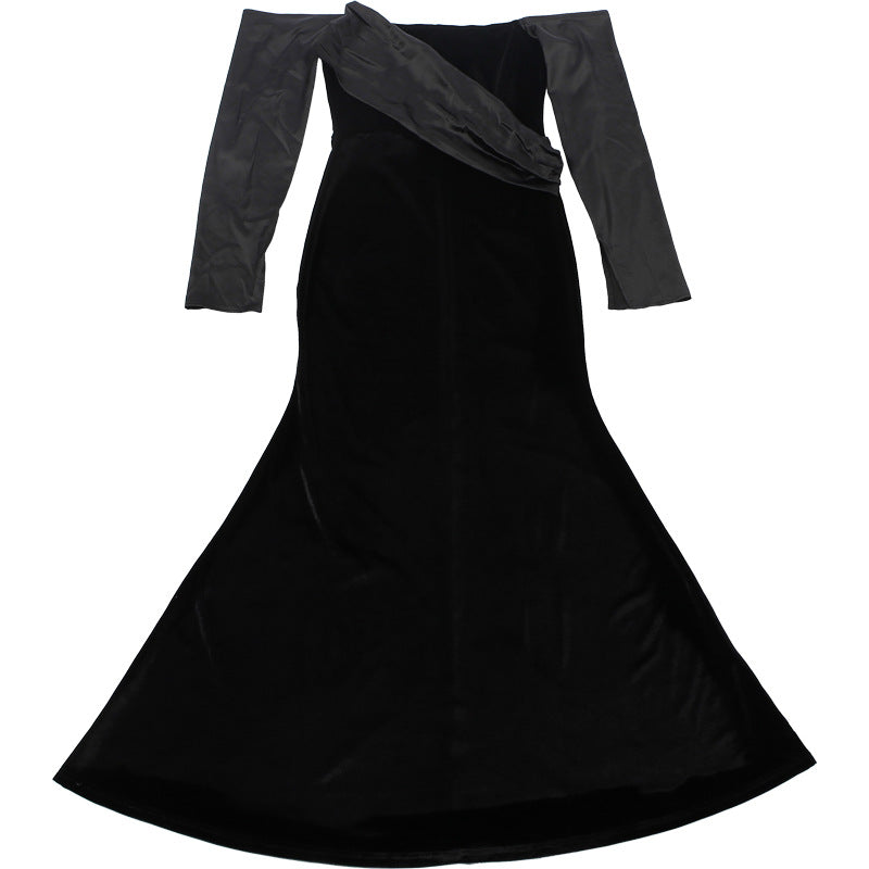 Off shoulder long sleeve velvet ruched maxi dress  | Festival Outfits Women