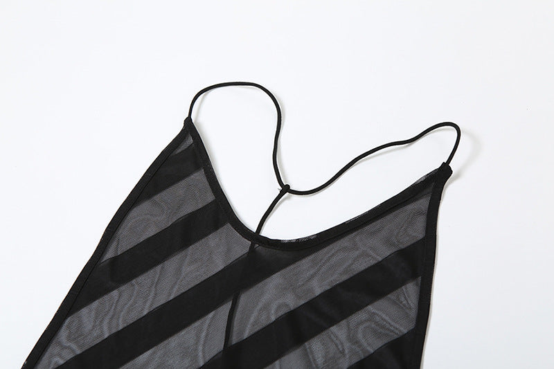 V neck mesh high slit see through backless maxi dress  | Festival Outfits Women