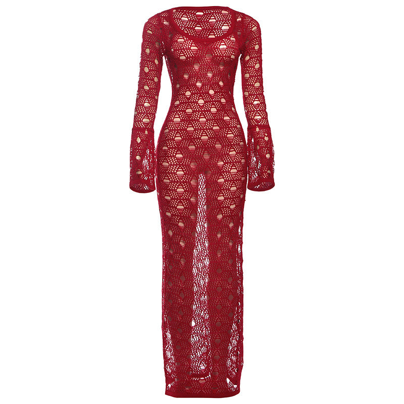 Long flared sleeve hollow out cut out maxi dress  | Festival Outfits Women