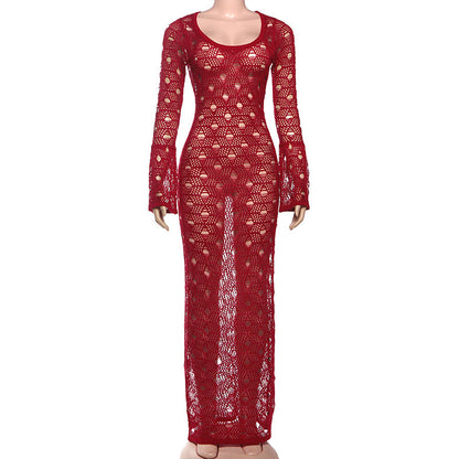 Long flared sleeve hollow out cut out maxi dress  | Festival Outfits Women