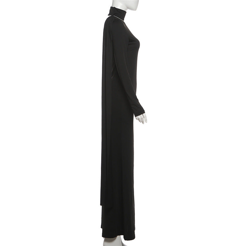 High neck one shoulder solid maxi dress  | Festival Outfits Women