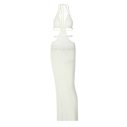 Halter self tie hollow out v neck cut out maxi dress  | Festival Outfits Women