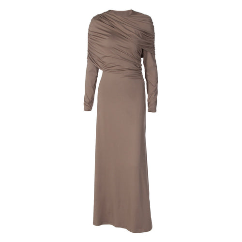 Long sleeve ruched irregular crewneck maxi dress  | Festival Outfits Women