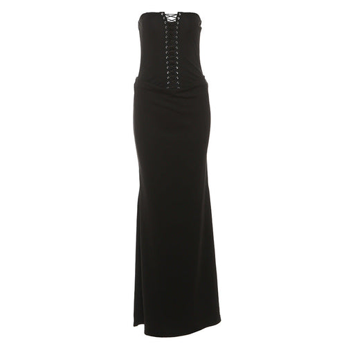 Hollow out self tie backless tube cut out maxi dress  | Festival Outfits Women
