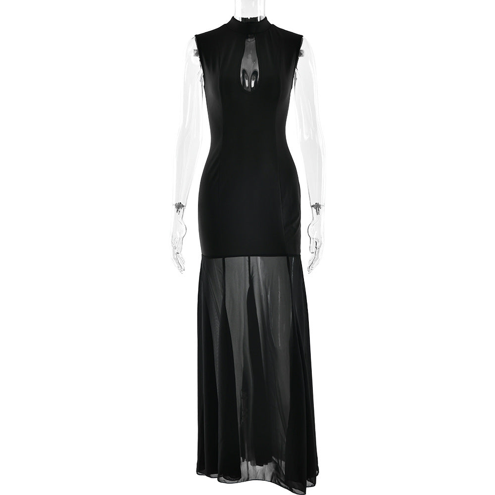 Hollow out crewneck zip-up sleeveless cut out maxi dress  | Festival Outfits Women