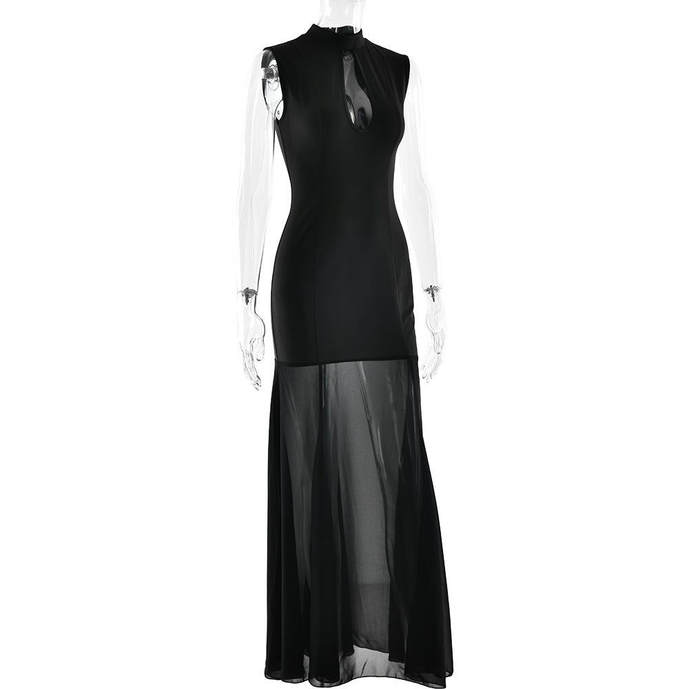 Hollow out crewneck zip-up sleeveless cut out maxi dress  | Festival Outfits Women