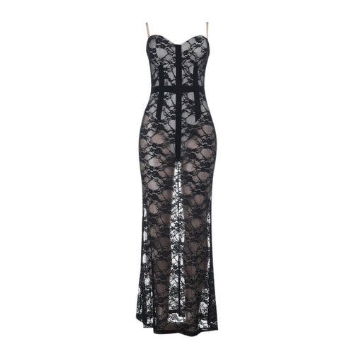 V neck lace backless cami maxi dress  | Festival Outfits Women