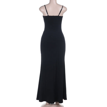Lace hem v neck ruched slit cami maxi dress  | Festival Outfits Women