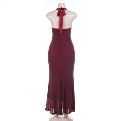 Self tie halter deep v neck backless maxi dress  | Festival Outfits Women