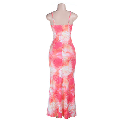 V neck print backless cami maxi dress  | Festival Outfits Women