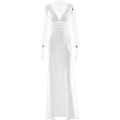 Beaded v neck zip-up satin backless maxi dress  | Festival Outfits Women