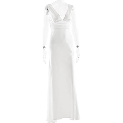 Beaded v neck zip-up satin backless maxi dress  | Festival Outfits Women
