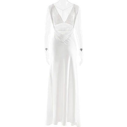 Beaded v neck zip-up satin backless maxi dress  | Festival Outfits Women