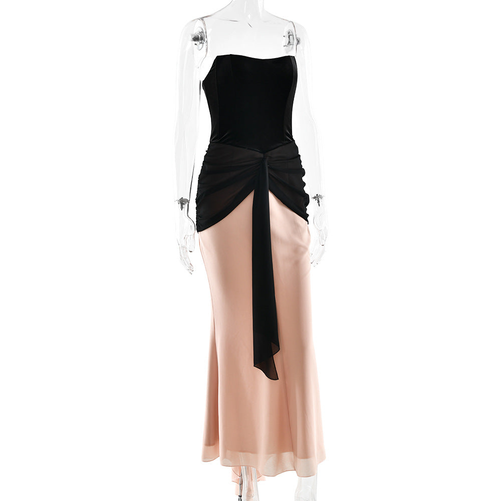 Ruched backless contrast tube maxi dress  | Festival Outfits Women