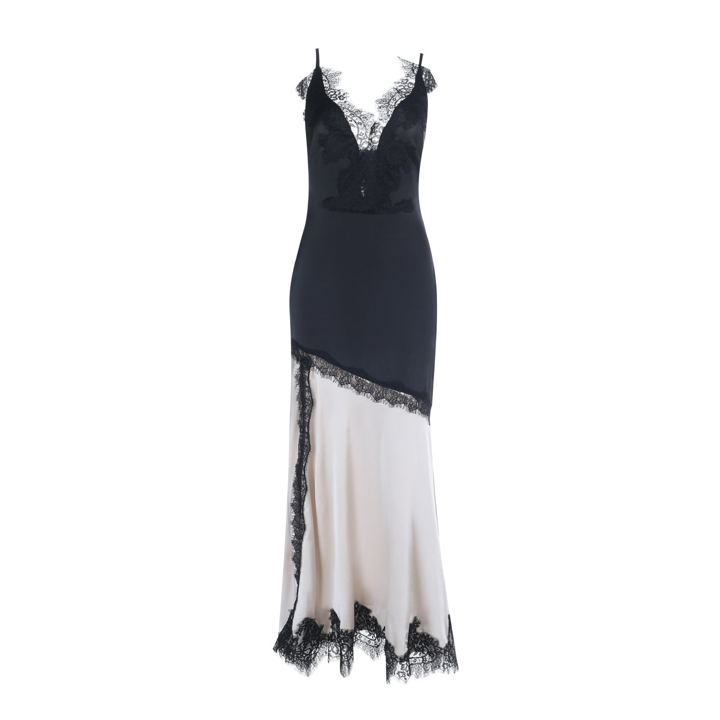 Lace hem v neck slit irregular cami maxi dress  | Festival Outfits Women