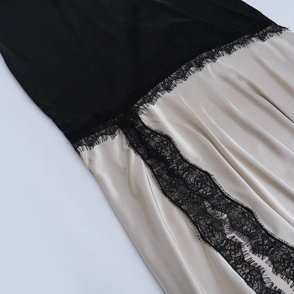 Lace hem v neck slit irregular cami maxi dress  | Festival Outfits Women