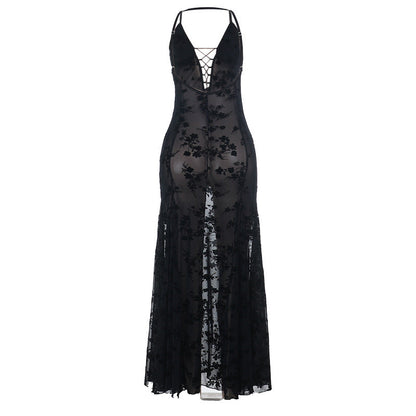 Hollow out see through v neck cami cut out maxi dress  | Festival Outfits Women