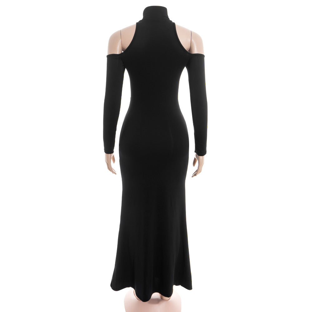 Long sleeve high neck hollow out mesh maxi dress  | Festival Outfits Women