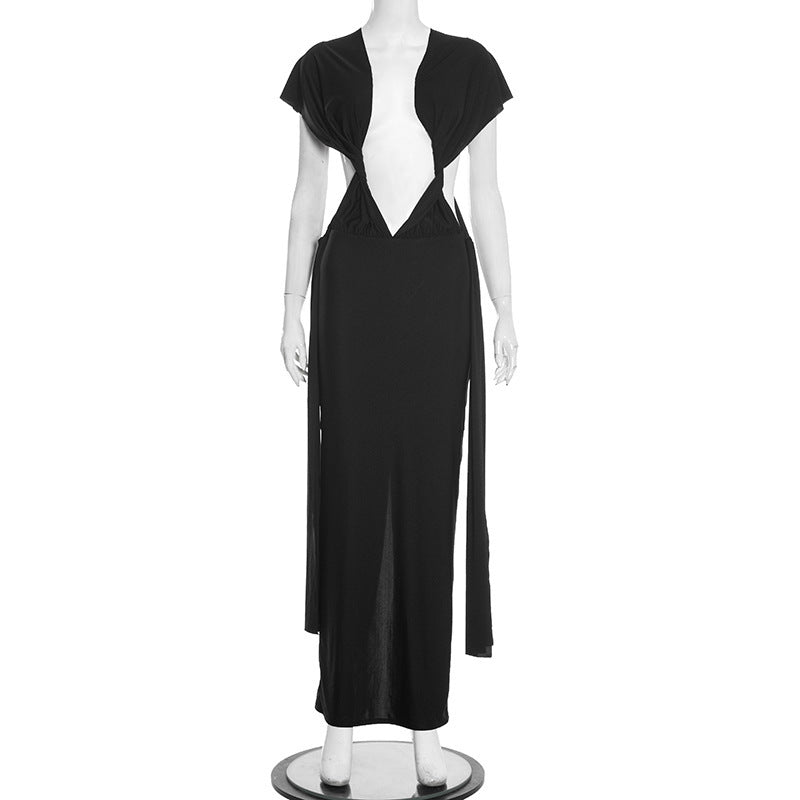 Ruched hollow out slit solid maxi dress  | Festival Outfits Women