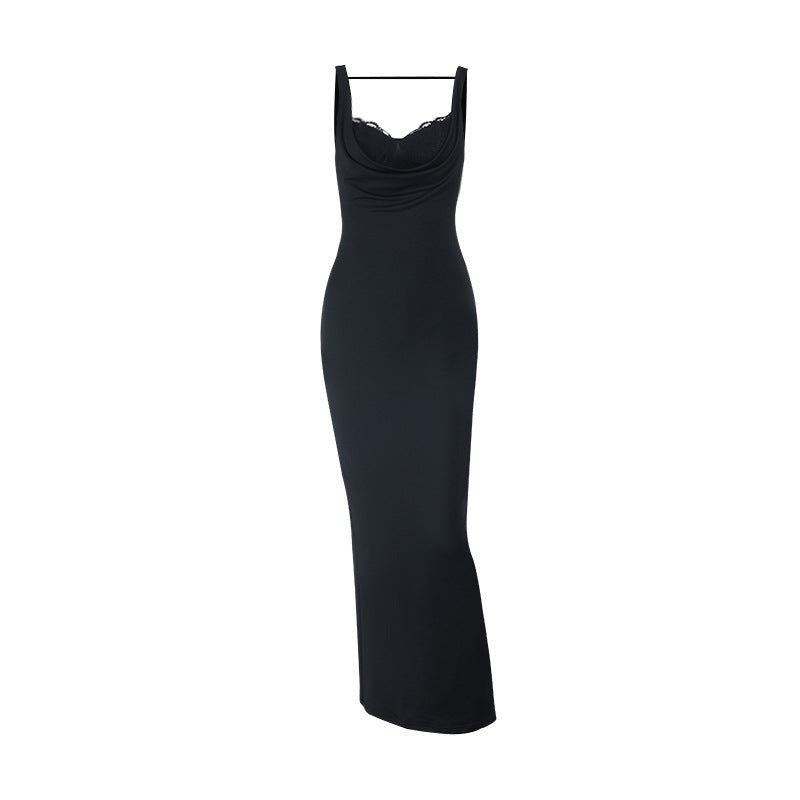 Lace hem slit v neck backless cami maxi dress  | Festival Outfits Women