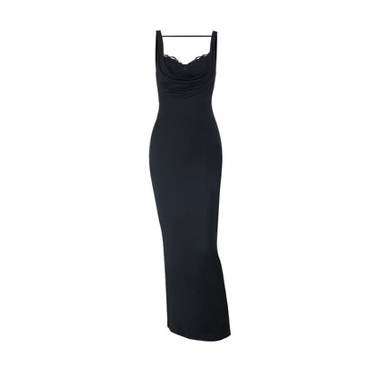 Lace hem slit v neck backless cami maxi dress  | Festival Outfits Women