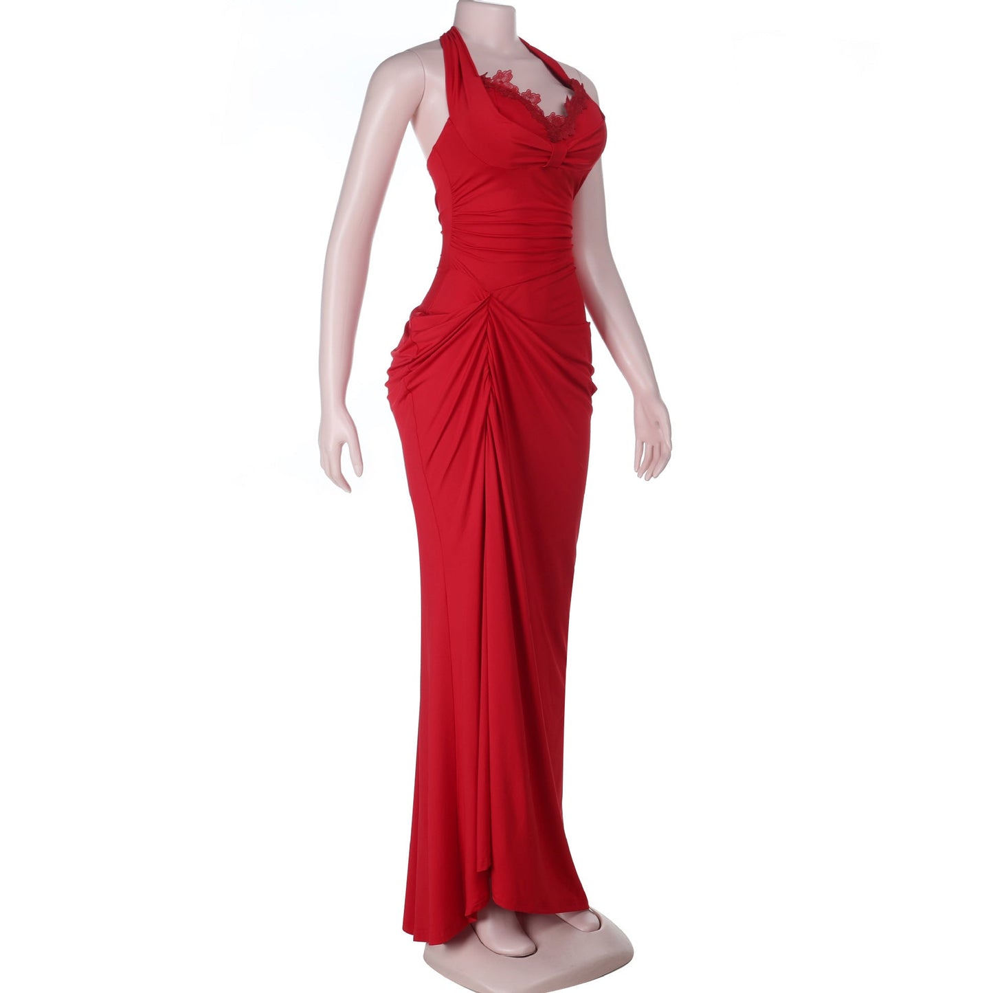 Ruched slit halter self tie v neck maxi dress  | Festival Outfits Women
